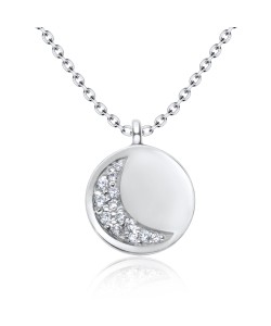 CZ Crescent Moon Silver Necklace SPE-2959